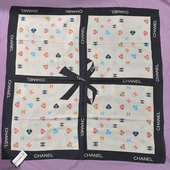 CHANEL Accessories - Chanel Colorful Pattern Silk Square Scarf